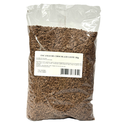 Pacote transparente com escamas de chocolate de leite 1kg