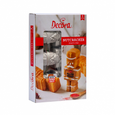 Caixa de cortadores metálicos para bolachas Decora Nutcracker com três moldes
