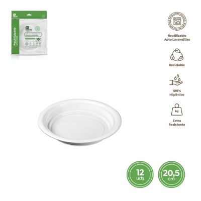 Prato branco reutilizável e reciclável com 20,5 cm de diâmetro