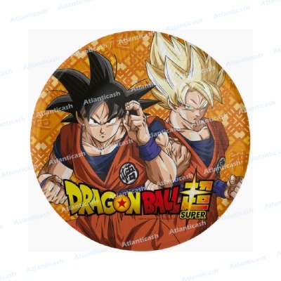 Ilustração redonda de Goku do Dragon Ball Super com fundo laranja.