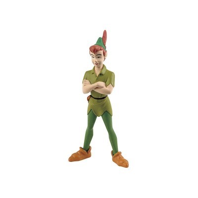 Figura de Peter Pan em plástico com roupa verde e chapéu com pena
