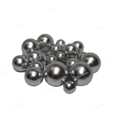 Esferas metálicas prateadas de vários tamanhos sobre fundo branco