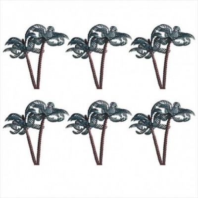 Seis ilustrações de palmeiras com folhas verdes escuras em fundo branco