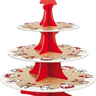 Suporte para bolos de três andares com decoração natalícia