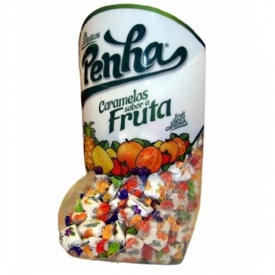 Embalagem de caramelos sabor a fruta Penha com doces coloridos embalados individualmente