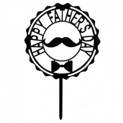 Elemento decorativo preto 'HAPPY FATHER'S DAY' com bigode e laço