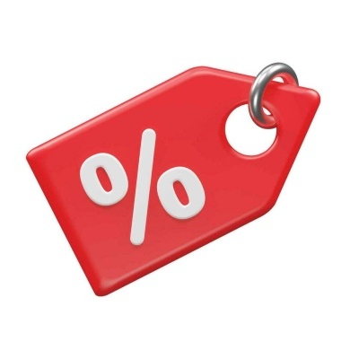 Etiqueta vermelha com símbolo de percentagem branco