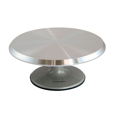 Boleira giratória em metal prateado com base preta