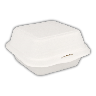 Caixa take-away branca biodegradável quadrada com fecho