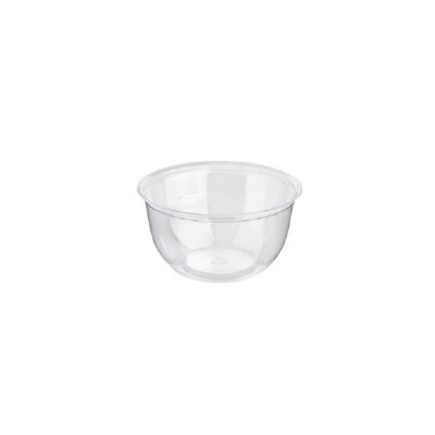 Tigela transparente de plástico numa superfície branca