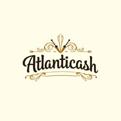 Logótipo Atlanticash com decoração dourada sobre fundo bege claro