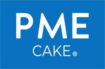 Logótipo PME CAKE® em branco sobre fundo azul