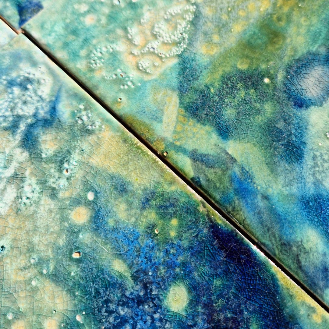 Painel de Azulejo Seascape wave Superfície de azulejos coloridos com textura craquelada e junta visível