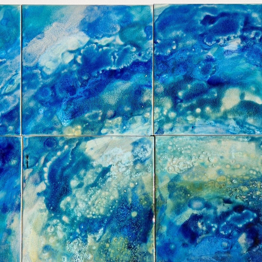 Painel de Azulejo Seascape wave Azulejos cerâmicos azuis com padrão abstrato e textura vidrada
