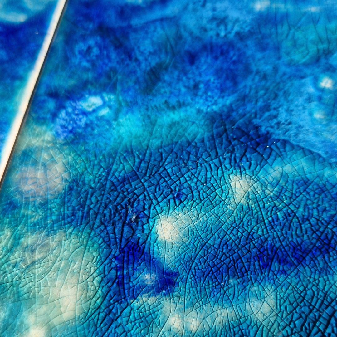 Painel de Azulejo Seascape wave Azulejo cerâmico azul com padrões de rachaduras e acabamento vidrado