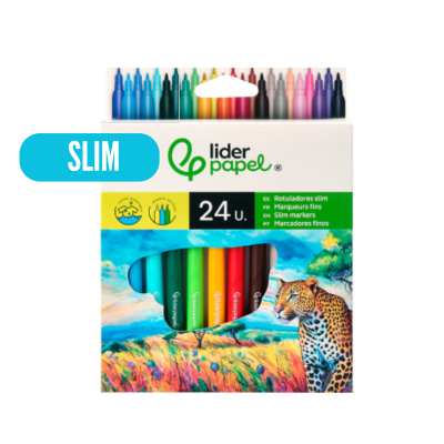 Caixa de marcadores finos slim Lider Papel coloridos com 24 unidades