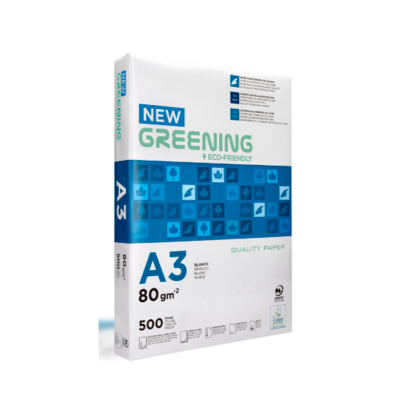 Pacote de papel A3 branco NEW GREENING ECO-FRIENDLY, 80 gsm², 500 folhas