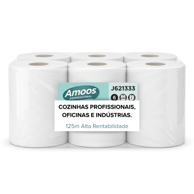 Pacote com seis rolos de papel branco Amoos Professional para uso profissional