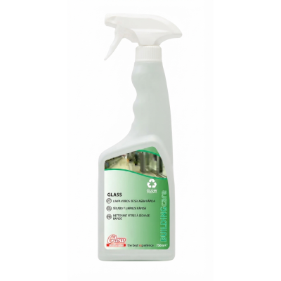 Frasco pulverizador de plástico branco para limpeza de vidros com etiqueta verde