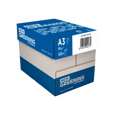 Pacote de papel A3 NEW GREENING ECO-FRIENDLY com embalagem azul e branca