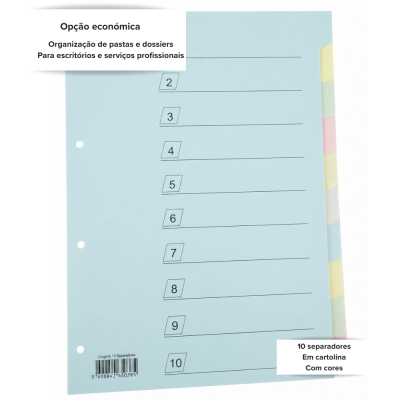 Separadores coloridos para fichário em cartolina numerados