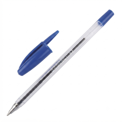 Caneta esferográfica transparente com tampa azul