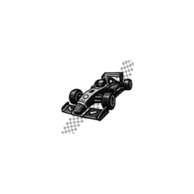 Desenho a preto e branco de carro de Fórmula 1 em movimento