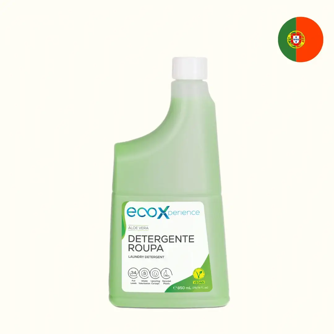 Detergente de Roupa Aroma a Aloé Vera 0,85L - Ecox Detergente roupa ecóx em embalagem verde translúcida com tampa branca