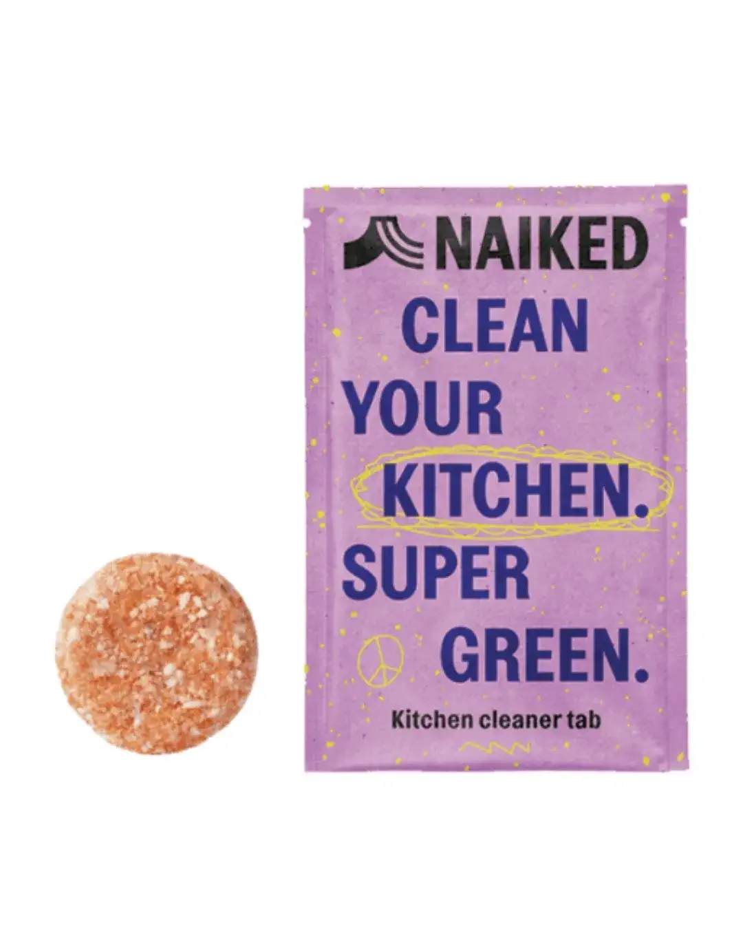 Pastilha de Limpeza de Cozinha Naiked Pacote lilás de pastilha de limpeza de cozinha com texto e pastilha redonda salmão