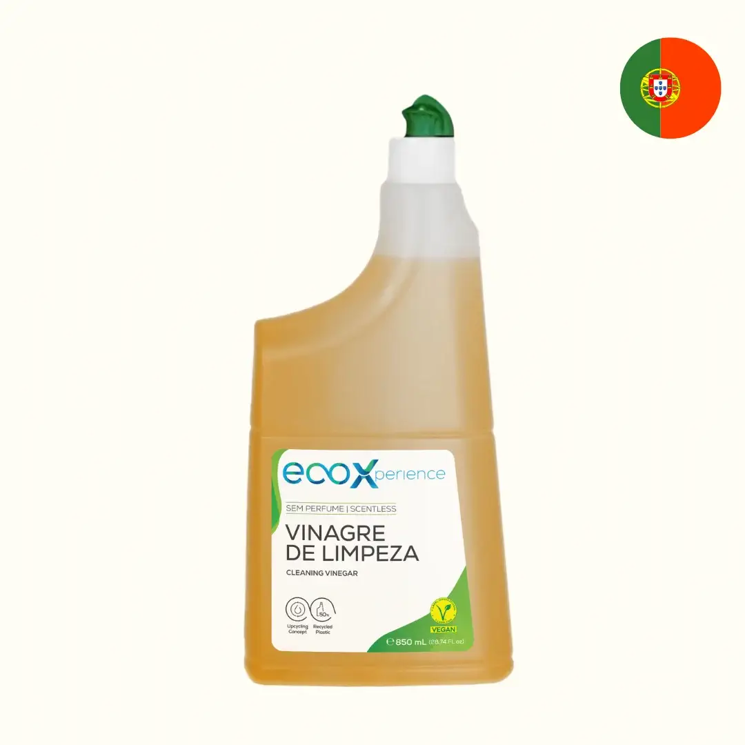 Vinagre de Limpeza 0,85L - Ecox Frasco de vinagre de limpeza amarelo Ecx Experience com tampa verde e rótulo branco