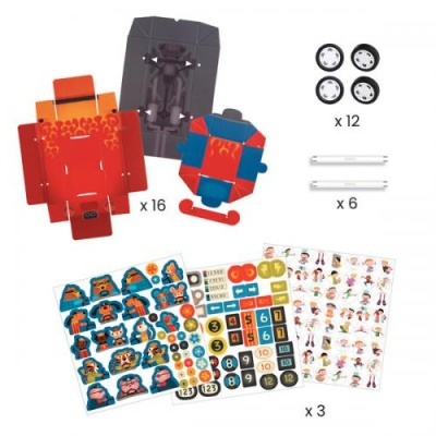 kit de montagem de carros em papel com rodas, eixos e autocolantes