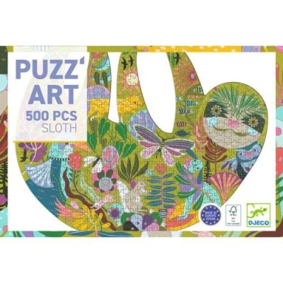 Caixa de puzzle 500 peças com imagem de preguiça colorida e plantas