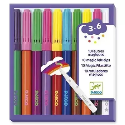 Caixa com 10 marcadores de feltro coloridos e etiqueta Djeco para idades 3-6
