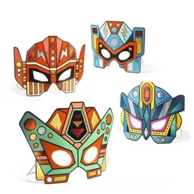 Máscaras de papel coloridas com design de robôs