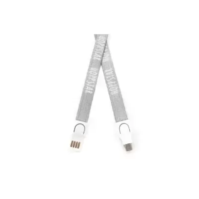 Cabo USB cinzento claro com texto branco 'THE NORTH FACE' e conetores brancos