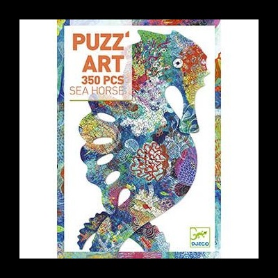 Quebra-cabeças colorido em forma de cavalo-marinho em embalagem