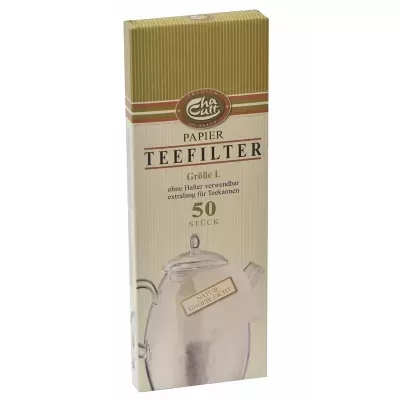 Caixa bege com filtros de papel para chá Cha Cult