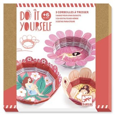 Caixa de bricolagem para fazer 3 cestas decorativas com desenhos coloridos
