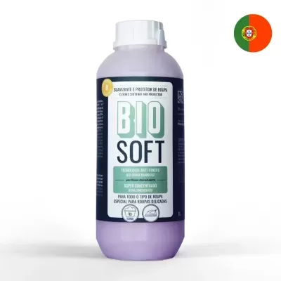 Amaciador e protetor de roupa BIO SOFT em frasco lilás com tampa branca
