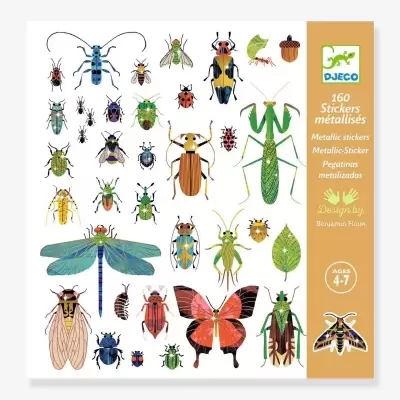 Pacote de autocolantes metálicos de insetos coloridos e detalhados