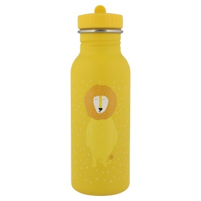 Garrafa amarela com desenho de leão estilizado e tampa amarela
