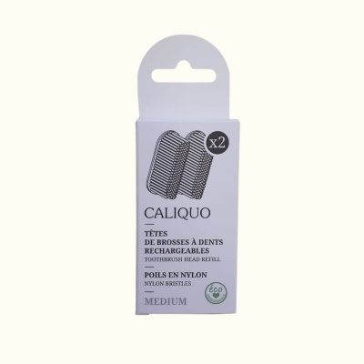 Embalagem de recargas médias de cabeças de escova de dentes Caliquo.