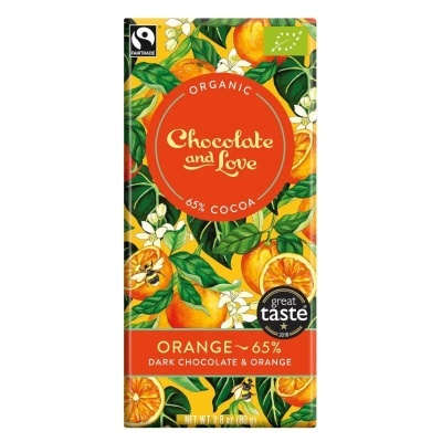 Embalagem de chocolate orgânico sabor laranja com 65% cacau