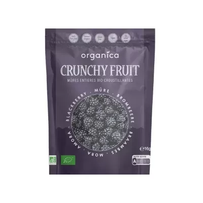 Embalagem roxa de frutos crocantes orgânicos