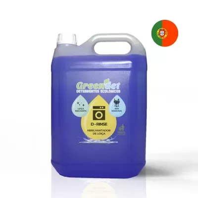 Recipiente azul com detergente ecológico Greendet D-RINSE para loiça