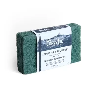 Esfregão verde com rótulo da marca La Corvette