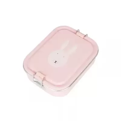 Marmita rosa com ilustração de coelho e fecho metálico