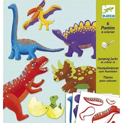 Brinquedos articulados para colorir dinossauros com cores vivas em embalagem verde