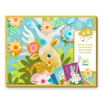 Embalagem de kit de criação com papel com ilustração de veado e flores coloridas
