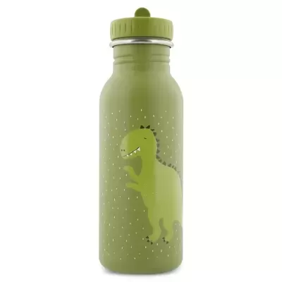 Garrafa reutilizável verde com ilustração de dinossauro